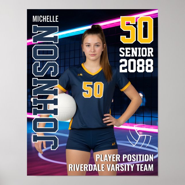 Poster Senior Volleyball Player Team Photo Custom Sports (Frente)