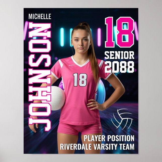 Poster Senior Volleyball Team Custom Player Photo Sports (Frente)