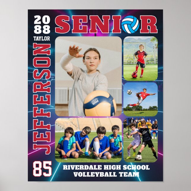 Poster Senior Volleyball Team Sports Player Photo Collage (Frente)