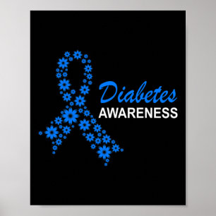 Poster Sensibilização para a diabetes mês flores de fita 