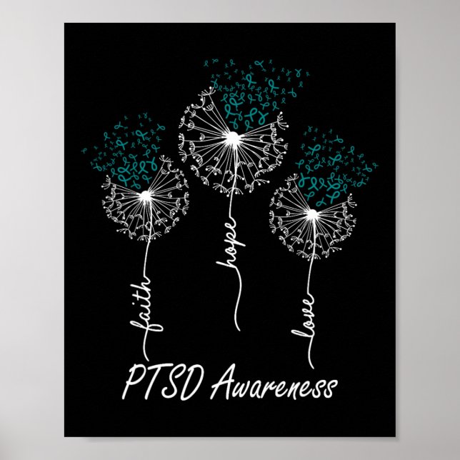 Poster Sensibilização Ptsd Fé Esperança Ama Dandelion (Frente)
