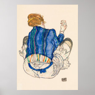 Poster Sentada Mulher, Back View (1917), por Egon Schiele