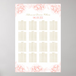 Poster Sentado de Casamento Floral Dourado de Coral Elega