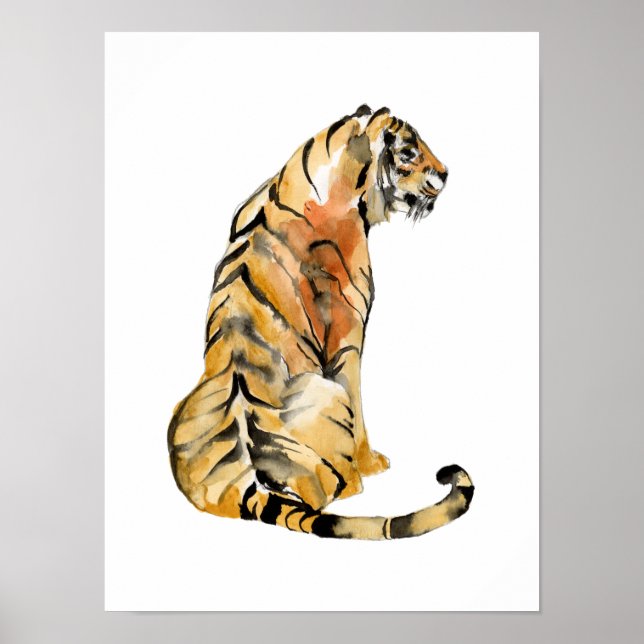 Poster Sentado de Tigre de Aquarela (Frente)
