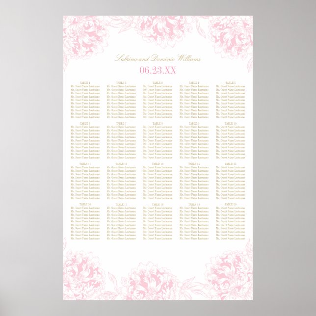 Poster Sentado Dourado de Casamento Floral Elegante Rosa (Frente)