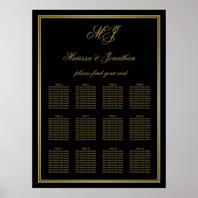 Poster Sentado Dourado Monograma Preto Elegante (Frente)
