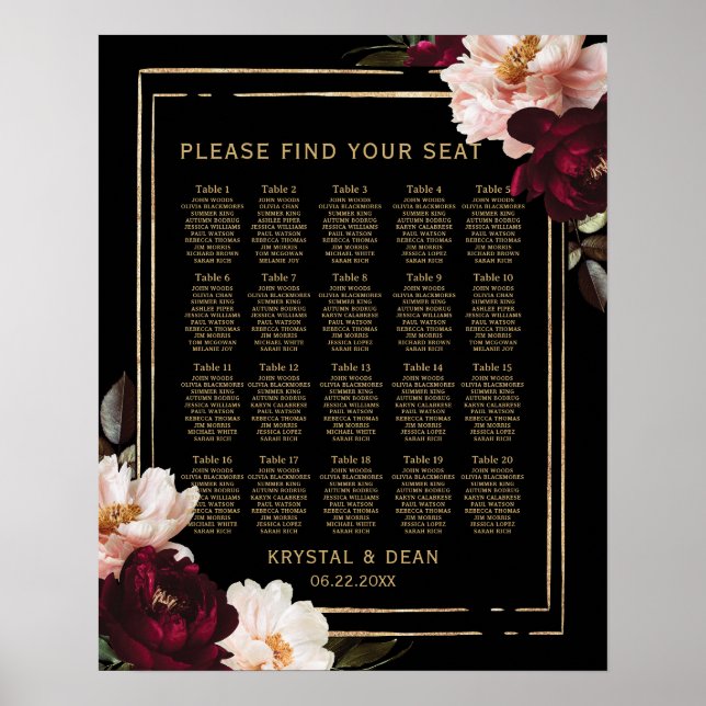 Poster Sentado Floral de Blush Blush Black Moody Burgundy (Frente)