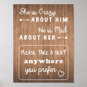 Poster Sente-se, sinal de casamento de madeira ou preto