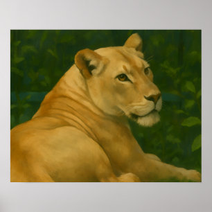 Poster Sentinela da Floresta - Lioness em Descanso à Luz