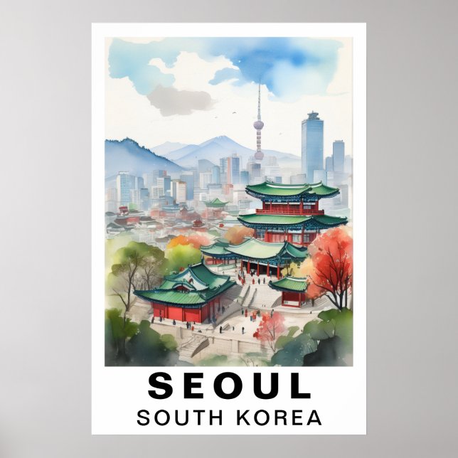 Poster Seoul South Korea Watercolor Travel Art Print (Frente)