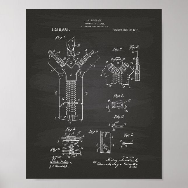 Poster Separable Fastener 1917 Patent Art Chalkboard (Frente)