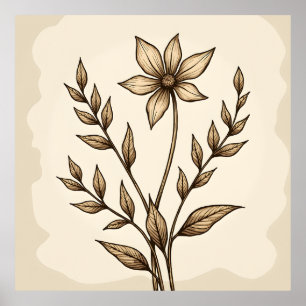 Poster Sepia Flower Doodle