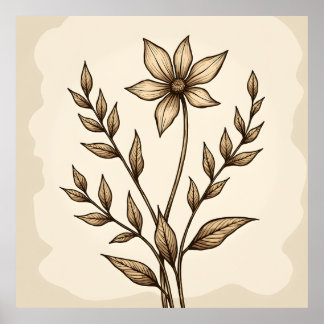 Poster Sepia Flower Doodle