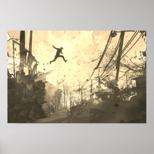 Poster Sepia moderno urbano do curso de obstáculo de