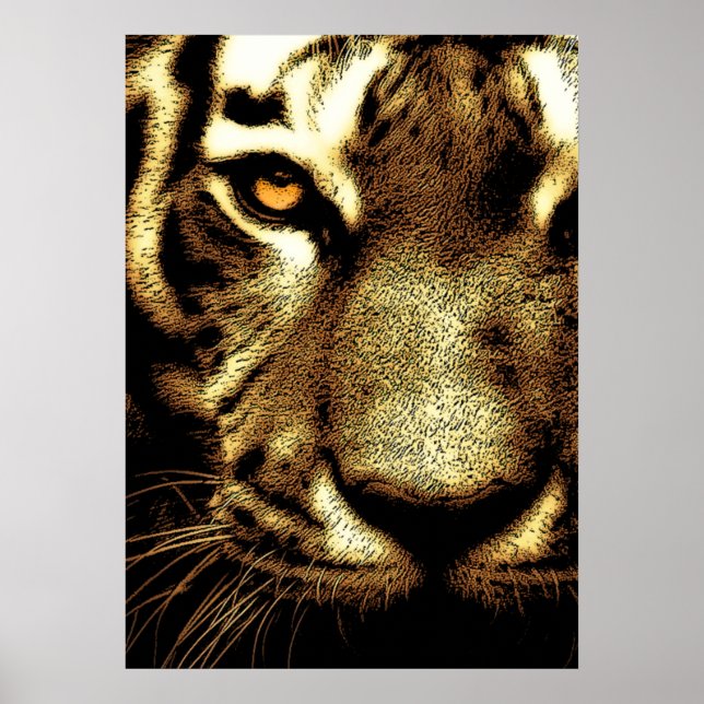 Poster Sepia Sumatran Borneo Tiger Eye Trabalho de arte (Frente)