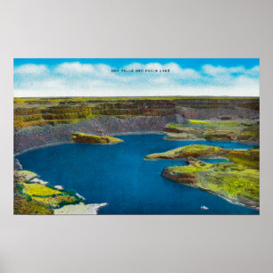 Pôster Seque quedas e caia lago, represa grande de Coulee
