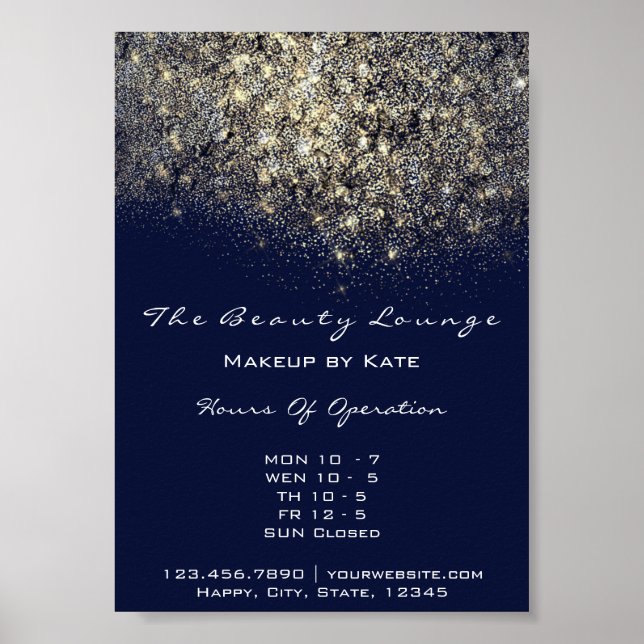 Poster Sequência de Confetti Azul Dourado de Horário de A (Frente)