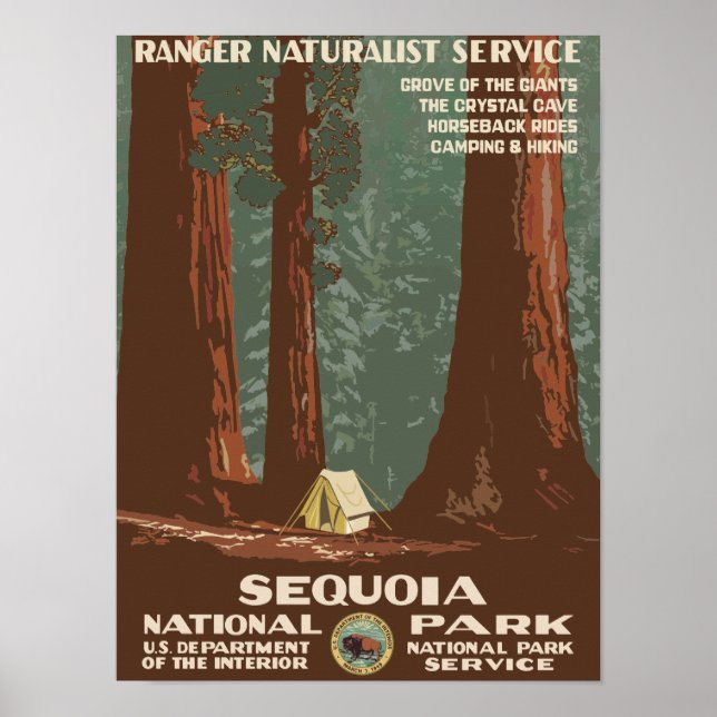 Poster Sequoia National Park Viagens vintage dos EUA (Frente)
