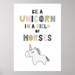 Poster Ser Um Unicórnio Num Campo De Cavalos