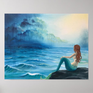 Poster Sereia Assistindo Navio em Tempestade