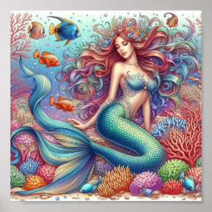 Poster Sereia Bonita e Colorida