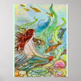 Poster Sereia Colorida Sob O Mar