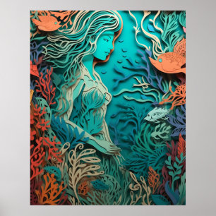 Poster Sereia com arte 3d