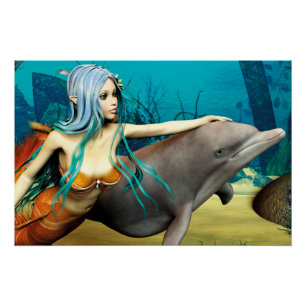 Pôster Sereia com golfinho