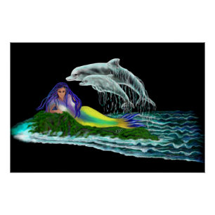 Pôster Sereia com golfinhos