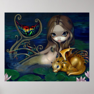 Poster Sereia com os fae dourados de uma fantasia do