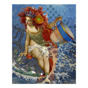 Pôster Sereia de Aquário Arte Azul Gótica