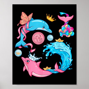 Poster Sereia de Golfinho Fofo Kawaii Animais Marinhos Oc