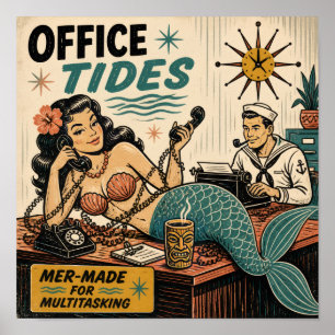 Poster Sereia de Meados do Século na Mesa
