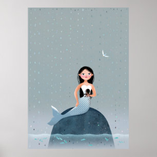 Pôster Sereia de Milla que senta-se na ilustração do
