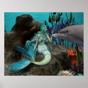 Poster Sereia e golfinho