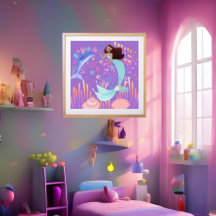 Sereia Fantasia roxo rosa azul golfinho oceano 2