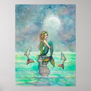 Poster Sereia Fofa e Doce e Arte Fantasia de Peixe