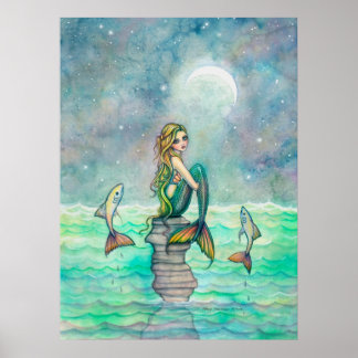 Poster Sereia Fofa e Doce e Arte Fantasia de Peixe