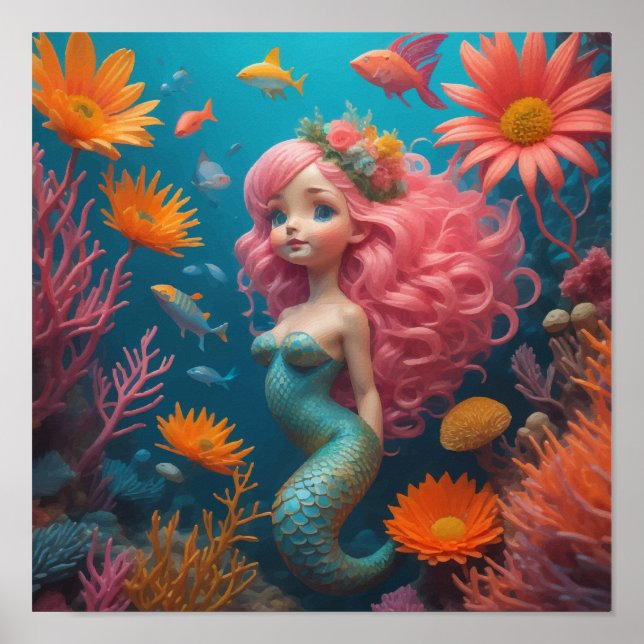 Poster Sereia Fofo Rosa (Frente)