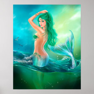 Poster Sereia Poster-Bonita no oceano em ondas