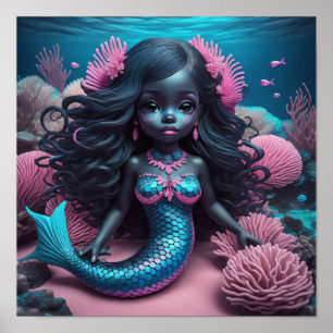 Poster Sereia Preta Rosa