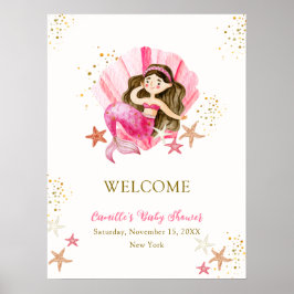 Poster Sereia Rosa Chá de fraldas de Starfish Oceano Bem-