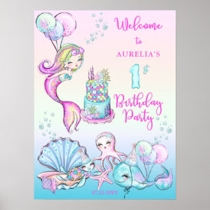 Poster Sereia   Sea Girl's primeiro aniversario Party Pos