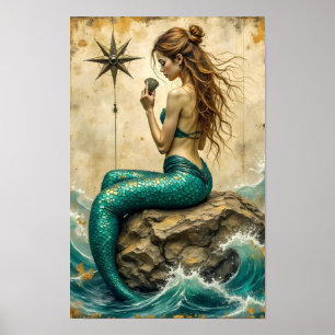 Poster Sereia Sentada Em Uma Rocha