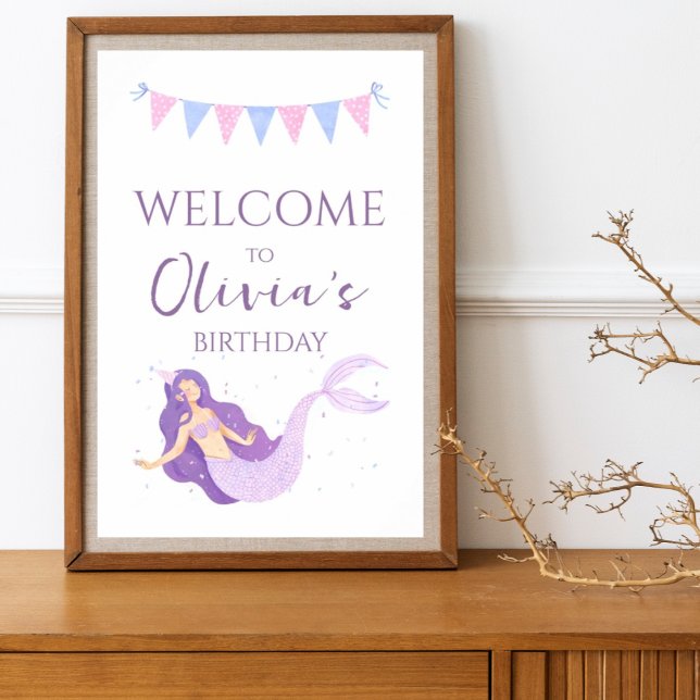 Poster Sereia-Sereia Roxa-Rosa Meninas Rosa Aniversário B (Criador carregado)