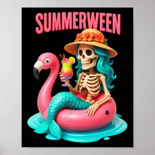 Poster Sereia Sereia Skeleton Flamingo Halloween