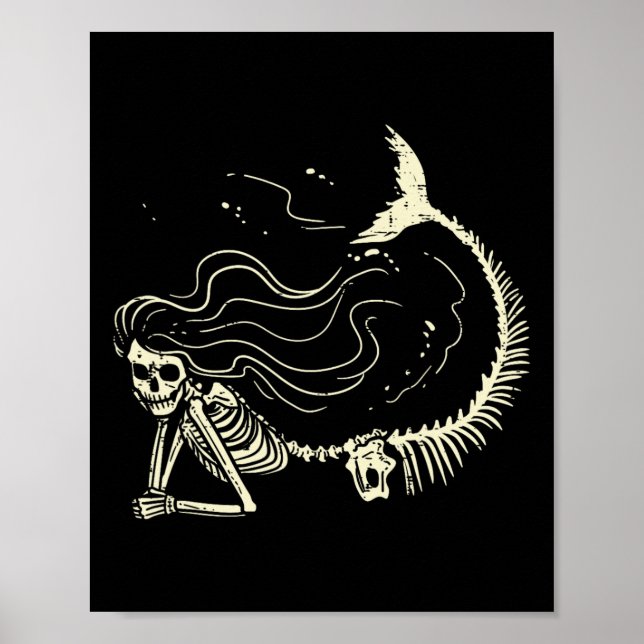Poster Sereia Skeleton Halloween Figurume Mulheres Menina (Frente)