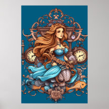 Sereia Steampunk Para Meninas ou Meninos na Parede