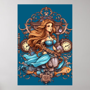 Poster Sereia Steampunk Para Meninas ou Meninos na Parede