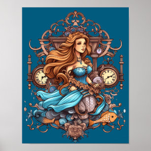 Poster Sereia Steampunk Para Meninas ou Meninos na Parede